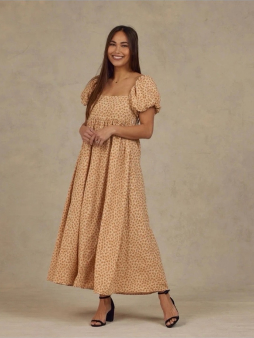 NWOT Rylee and Cru Floral Puff Sleeve Maxi Dress - Peach Floral Small